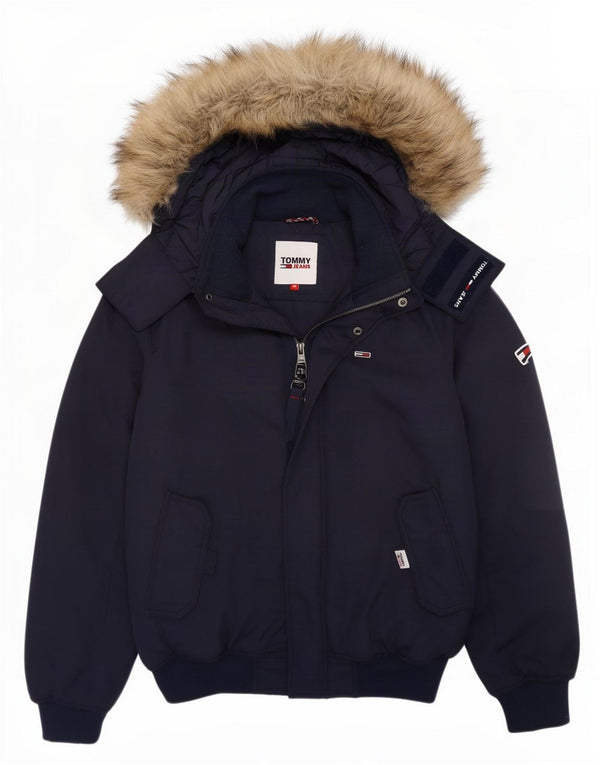 Giacca imbottita con cappuccio da uomo Tommy Hilfiger UK 34 XS poliestere blu navy