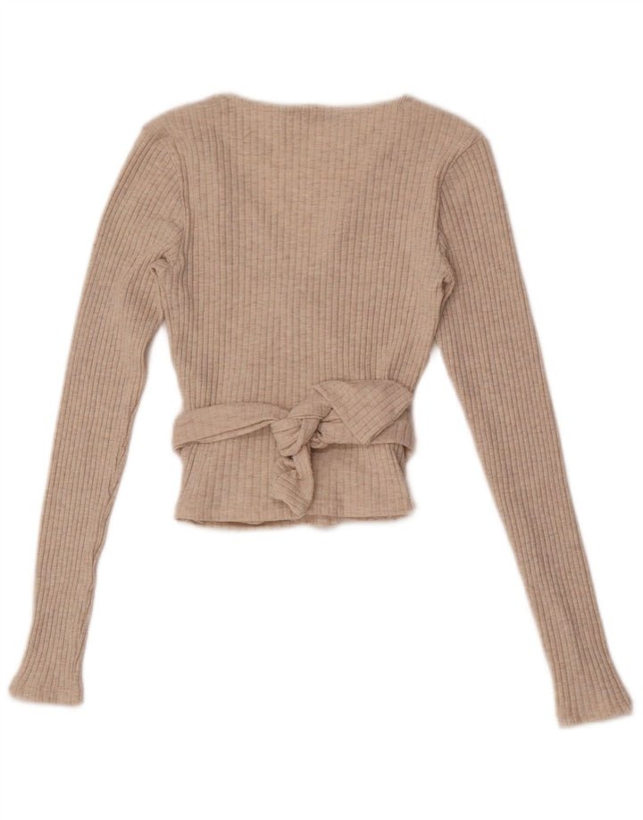 Top cardigan avvolgente da donna Zara UK 12 Poliestere beige medio
