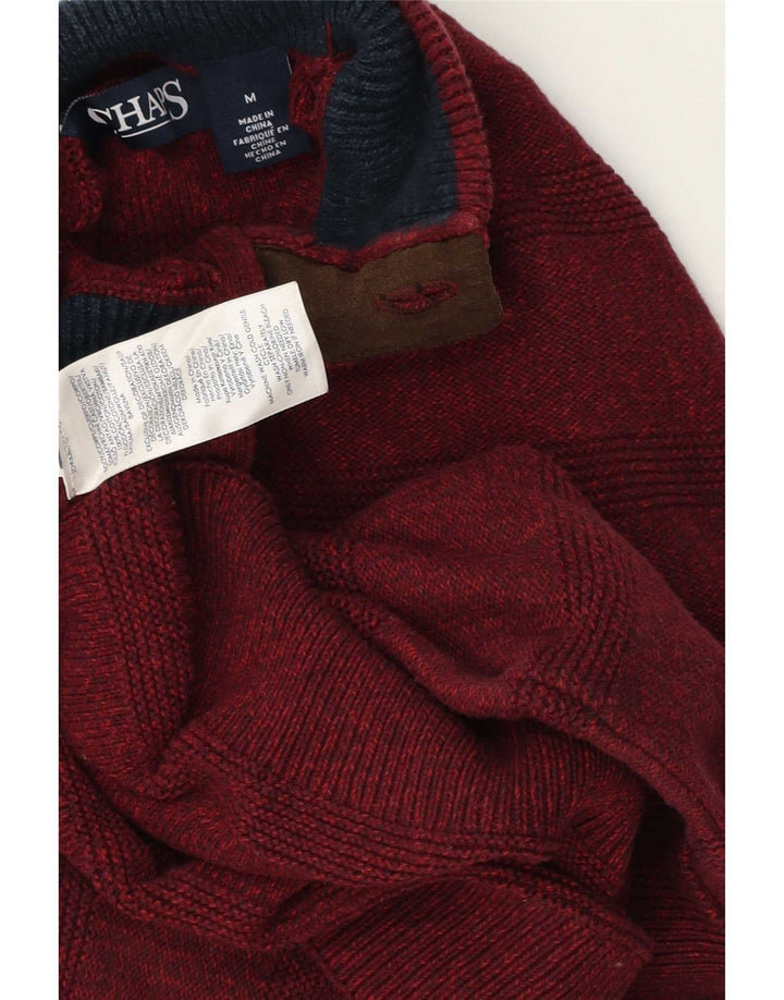 Maglione da uomo Chaps con collo abbottonato in cotone a righe bordeaux medio