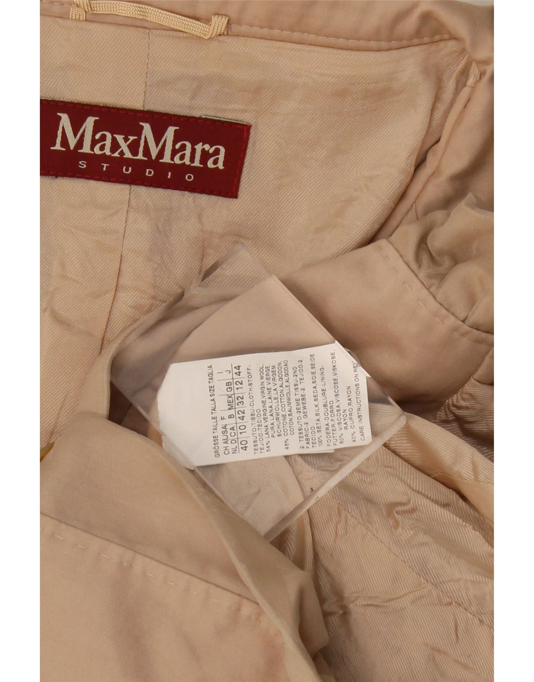 Giacca blazer a 3 bottoni corta da donna Max Mara UK 12 Lana beige medio