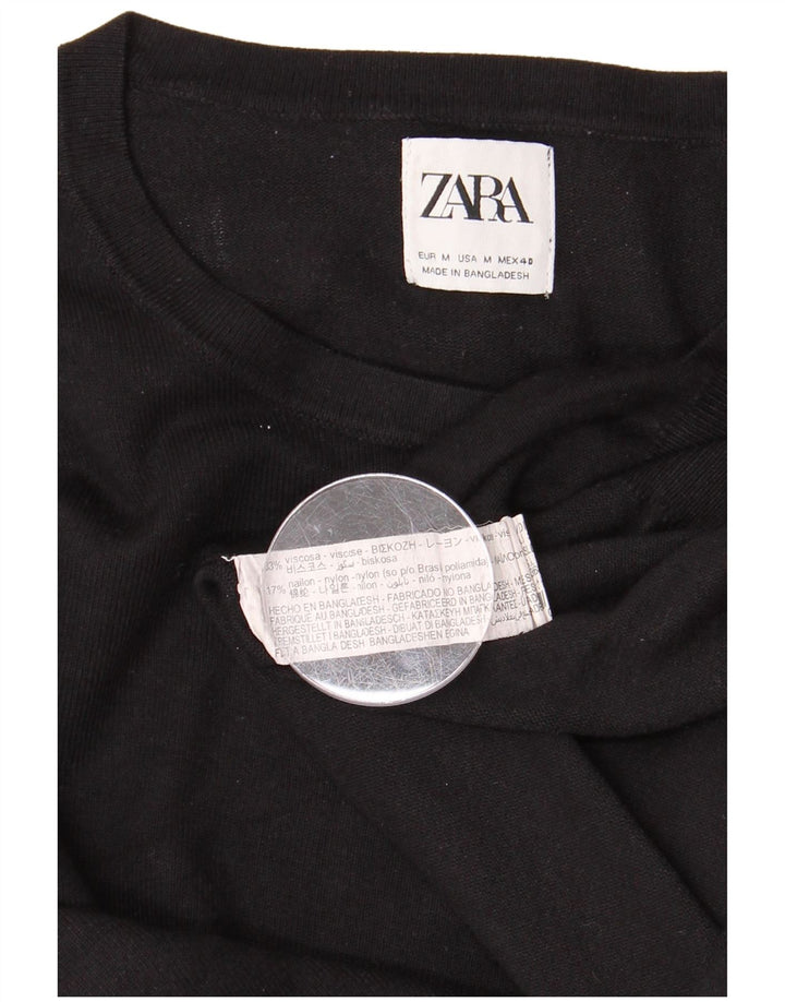 Maglia ZARA Uomo Girocollo Maglia Media Nera in Viscosa