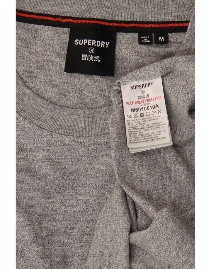 SUPERDRY Top grafico da uomo a maniche lunghe in cotone screziato grigio medio