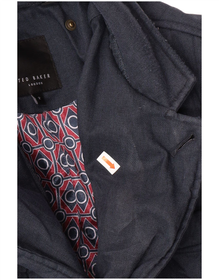 TED BAKER Giacca trapuntata da uomo taglia 2 piccola blu navy a spina di pesce classica