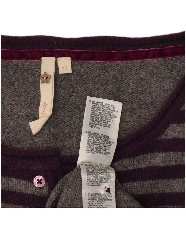 Maglione cardigan da donna White Stuff UK 12 Lana a righe grigio medio