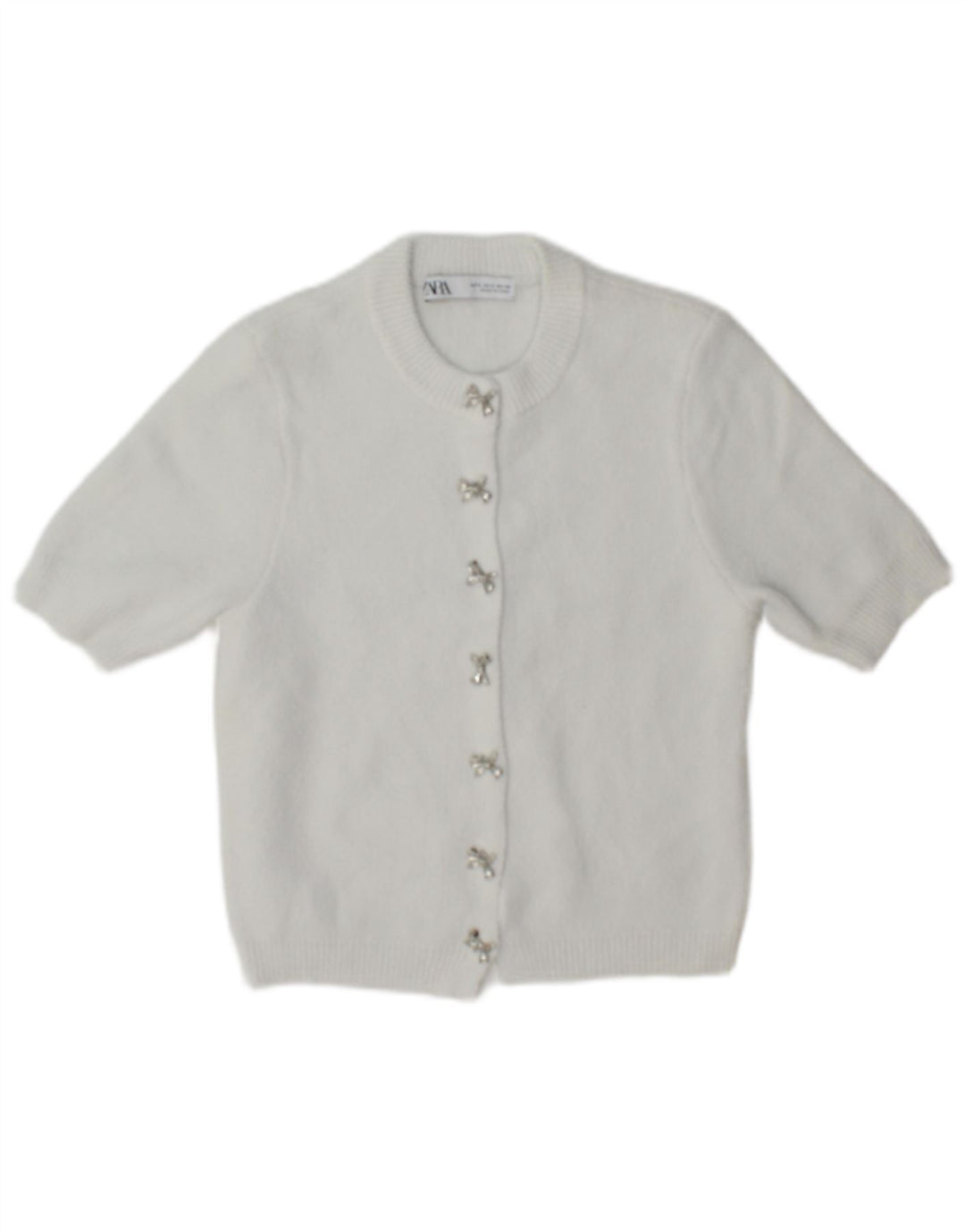 Maglione cardigan a maniche corte da donna Zara UK 10 piccolo bianco poliammide