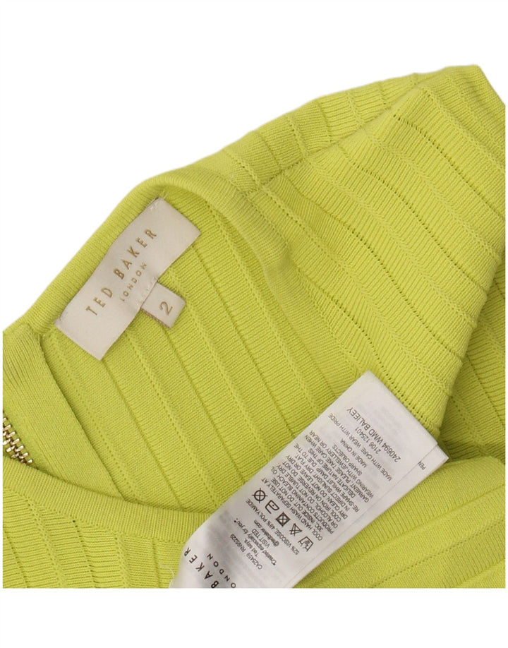 TED BAKER Abito maglione senza maniche da donna taglia 2 piccolo verde viscosa