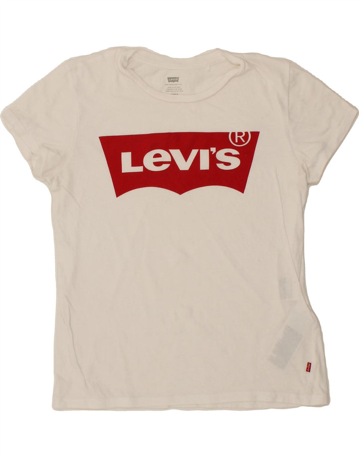LEVI'S Womens Graphic T-Shirt Top UK 10 Small White Cotton Vintage Levi's and Second-Hand Levi's from Messina Hembry 