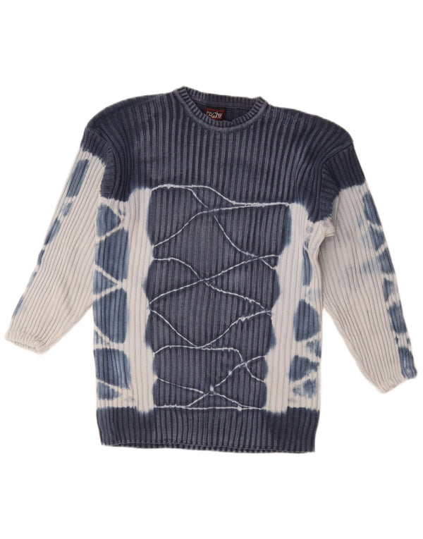 Maglione maglione girocollo da uomo vintage in cotone tie dye blu navy medio