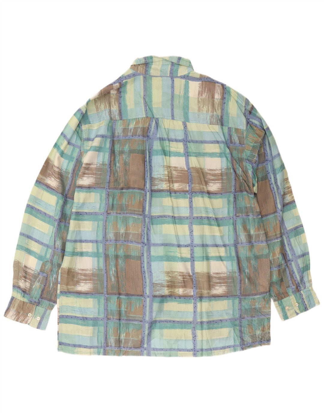 Camicia vintage da uomo XL in seta verde a quadri