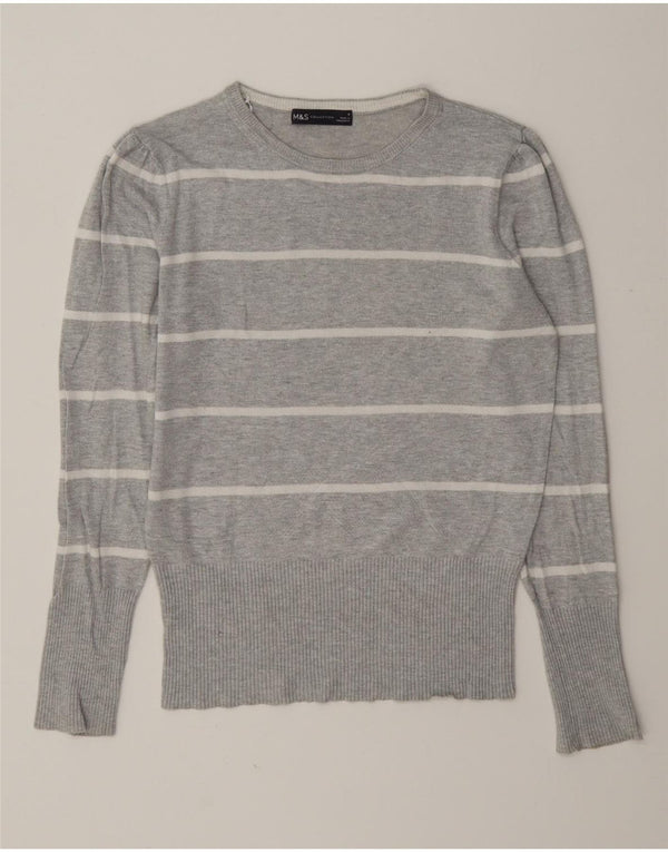 Maglione maglione girocollo da donna Marks & Spencer UK 8 piccolo grigio a righe