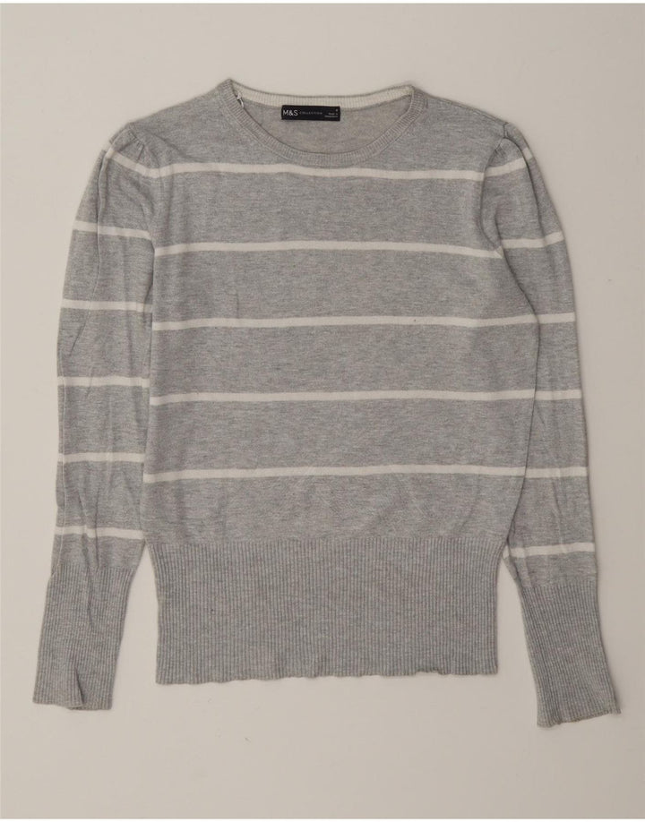 Maglione maglione girocollo da donna Marks & Spencer UK 8 piccolo grigio a righe
