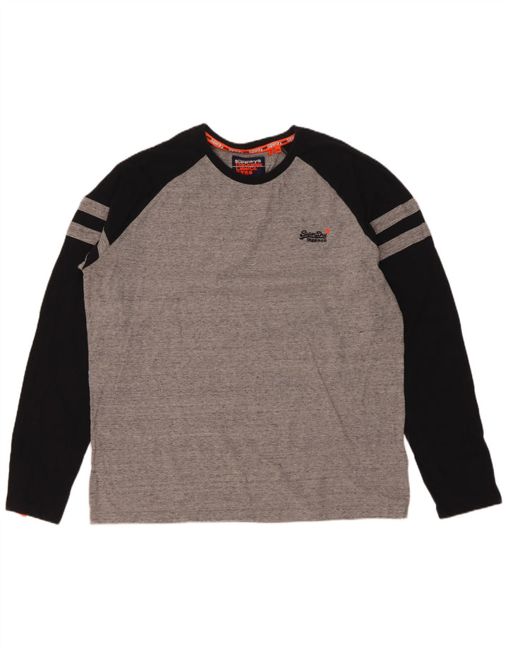 Top da uomo a maniche lunghe Superdry 2XL in cotone color block grigio