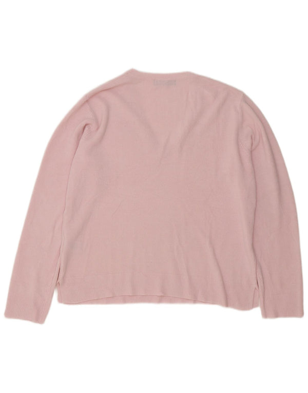 Marks & Spencer Womens V-Neck Jumper Sweater UK 14 Large Pink Acrylic
