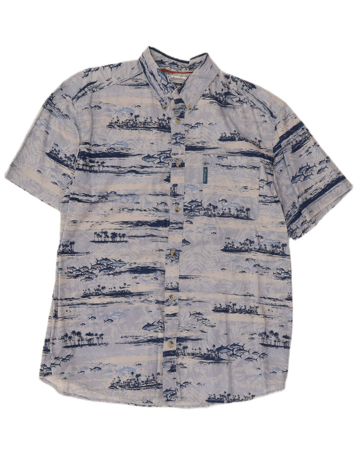 Camicia a maniche corte da uomo Columbia con motivo astratto in cotone blu medio
