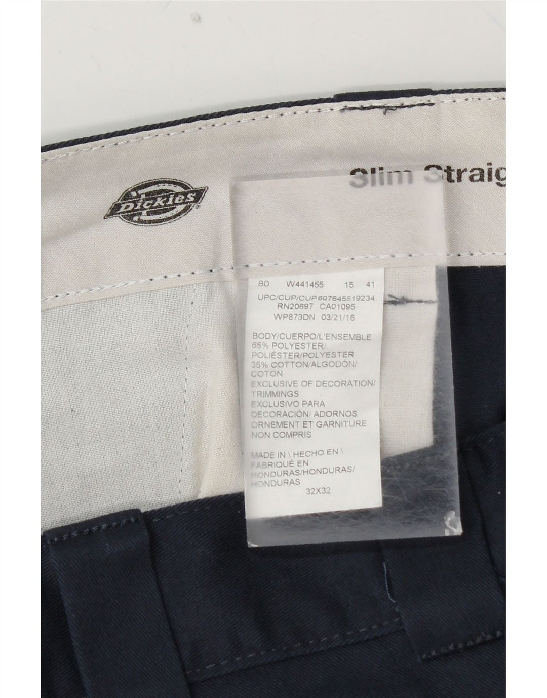 DICKIES Pantaloni chino slim dritti da uomo W32 L32 poliestere blu navy