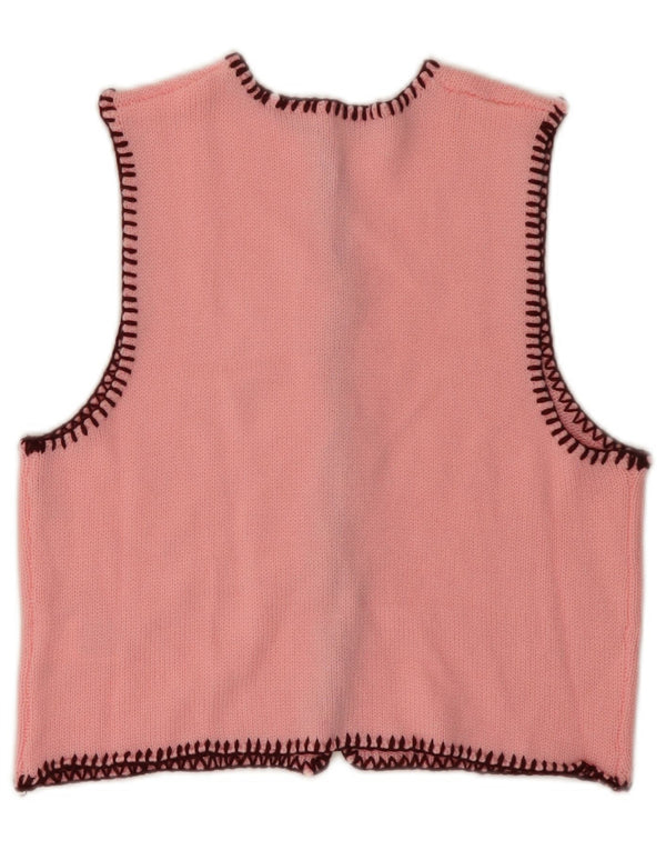 Maglione cardigan senza maniche corto da donna VINTAGE UK 6 XS acrilico rosa