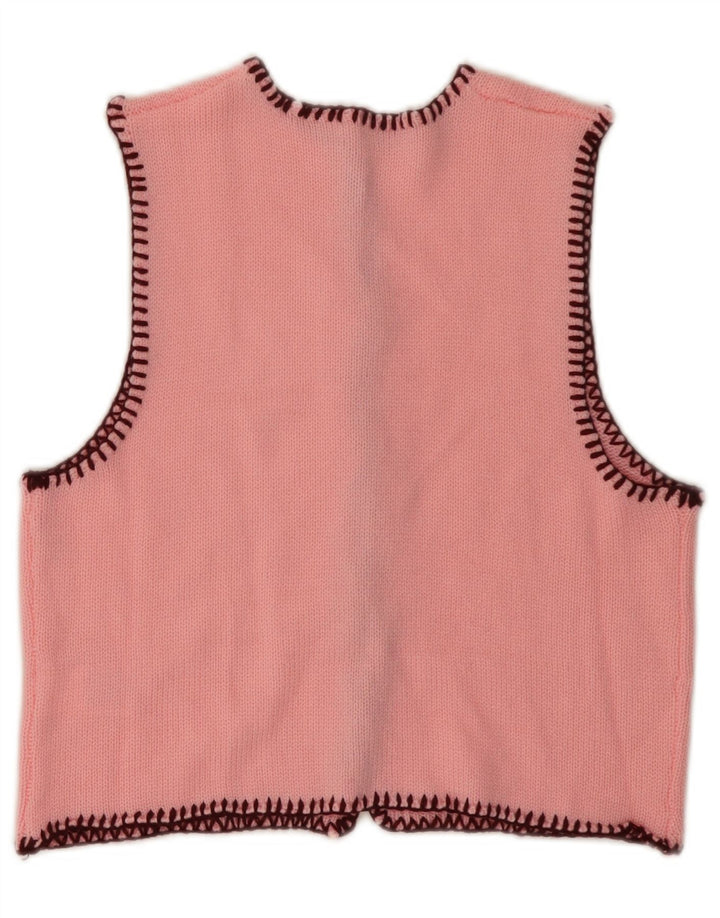 Maglione cardigan senza maniche corto da donna VINTAGE UK 6 XS acrilico rosa