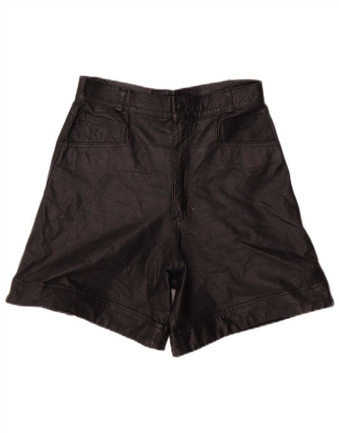 Pantaloncini in pelle a vita alta da donna VINTAGE W26 piccoli in pelle nera