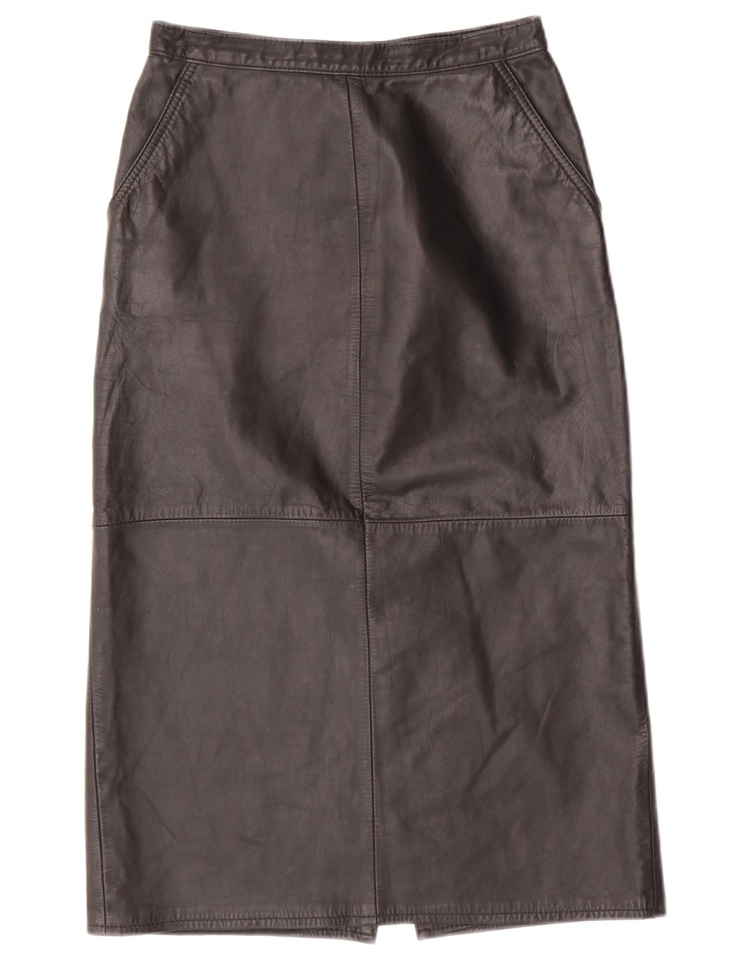 CHALICE Gonna in pelle a vita alta da donna UK 8 piccola W24 Pelle nera