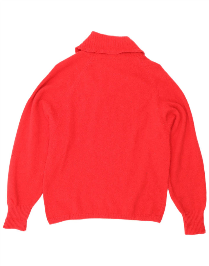 Maglione maglione vintage da donna con collo a scialle UK 12 lana rossa media