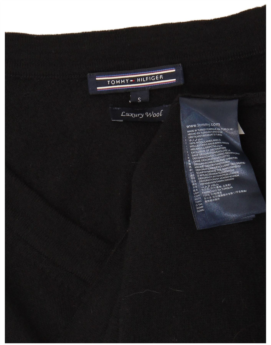 Maglione maglione con scollo a V da donna Tommy Hilfiger UK 10 piccolo lana nera