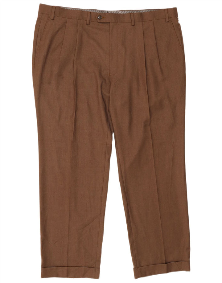 RALPH LAUREN Pantaloni da abito con pegging da uomo W42 L30 Poliestere marrone