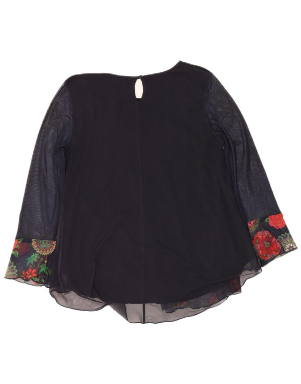 DESIGUAL Camicetta a maniche lunghe da donna Top UK 12 Medio Blu Navy Floreale