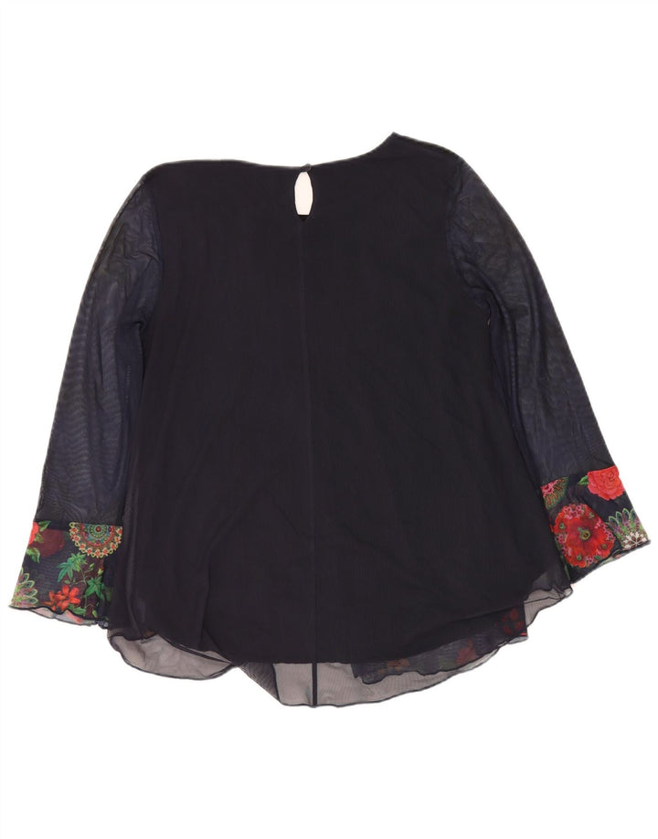 DESIGUAL Camicetta a maniche lunghe da donna Top UK 12 Medio Blu Navy Floreale