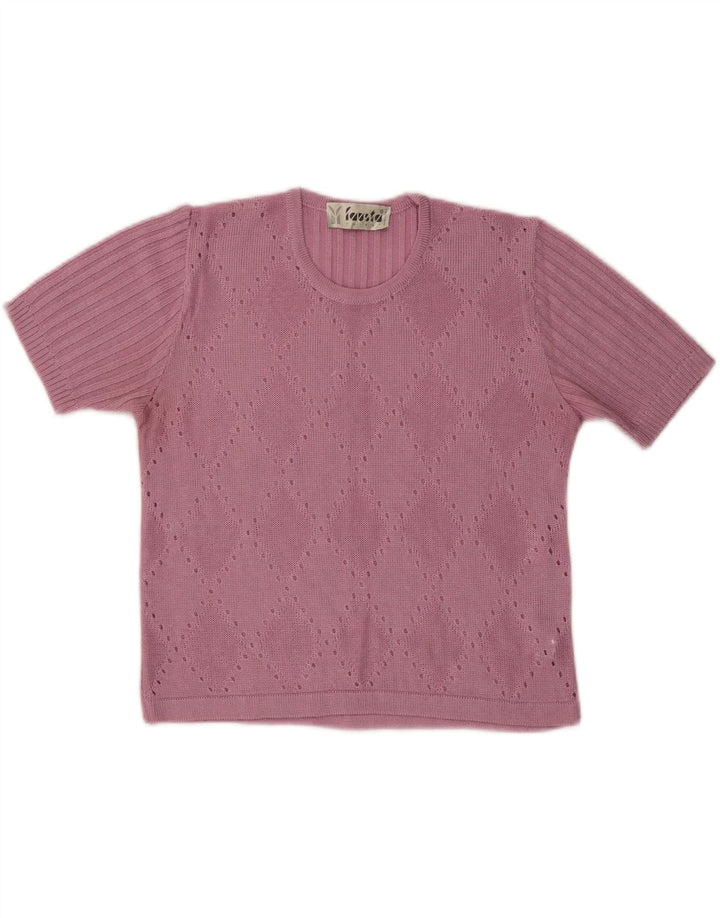 FAUSTA Maglione da donna girocollo a maniche corte UK 10 piccolo rosa