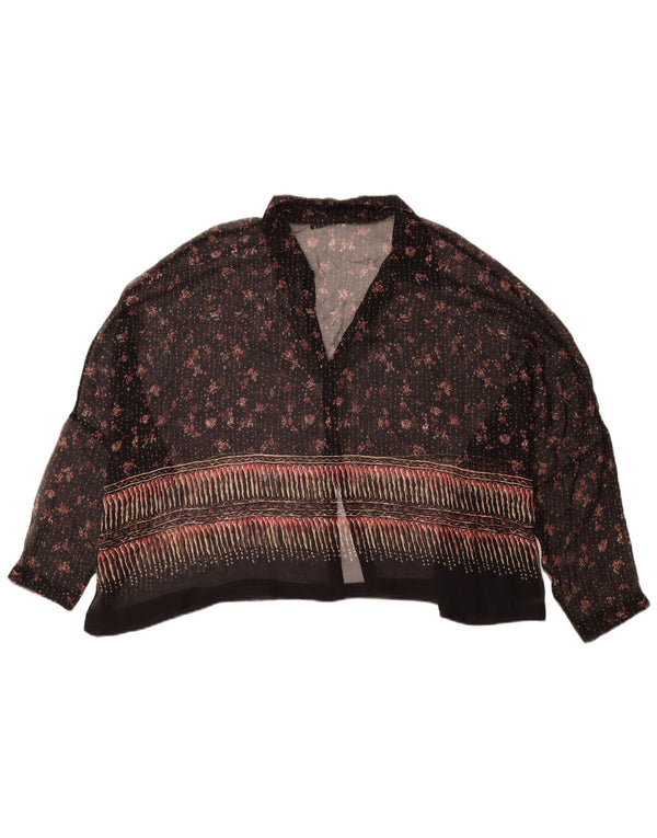 Camicetta da donna con maniche a 3/4 peruviana Connection UK 16 grande floreale nero