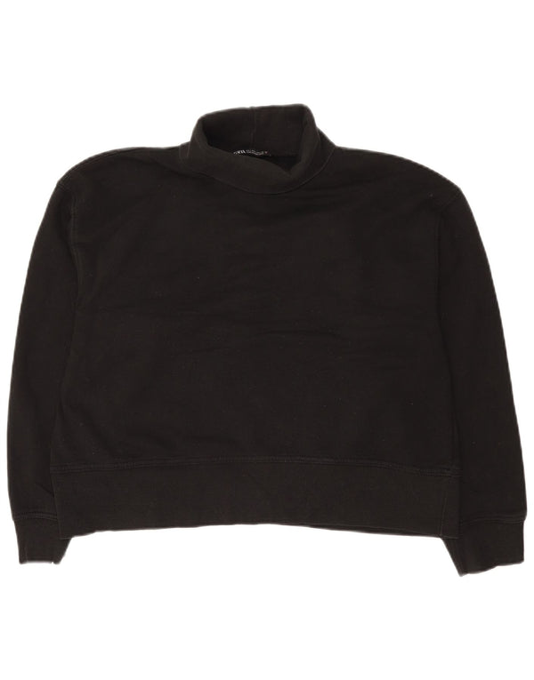 Felpa corta da donna Zara con collo alto, maglione UK 16, grande, cotone nero