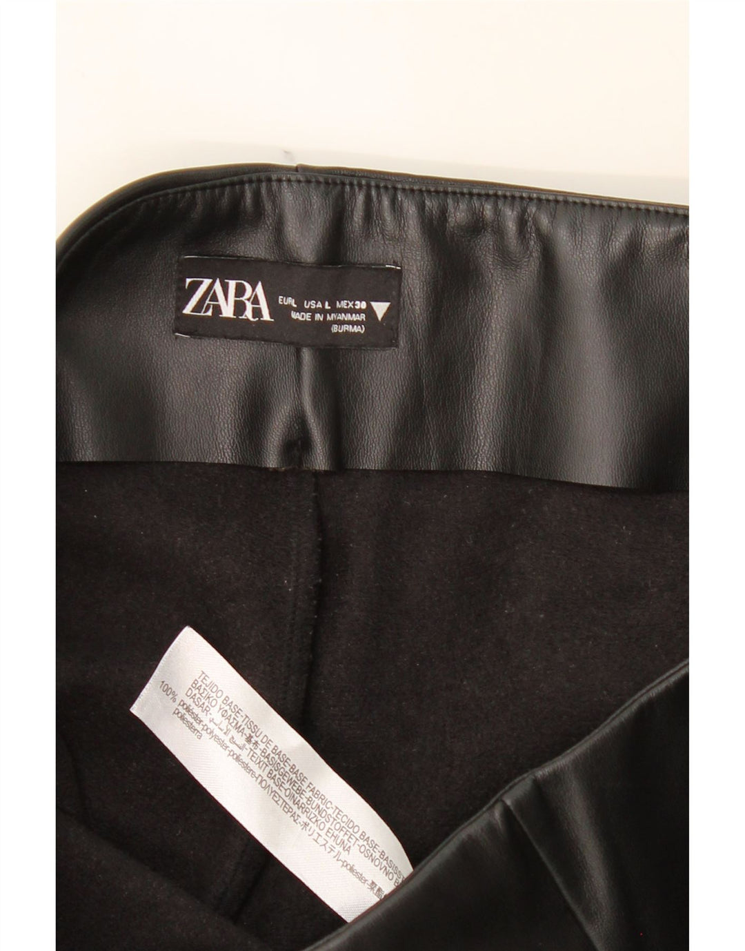 ZARA Womens Slim Faux Leather Trousers Large W30 L35 Black Polyester Vintage Zara and Second-Hand Zara from Messina Hembry 