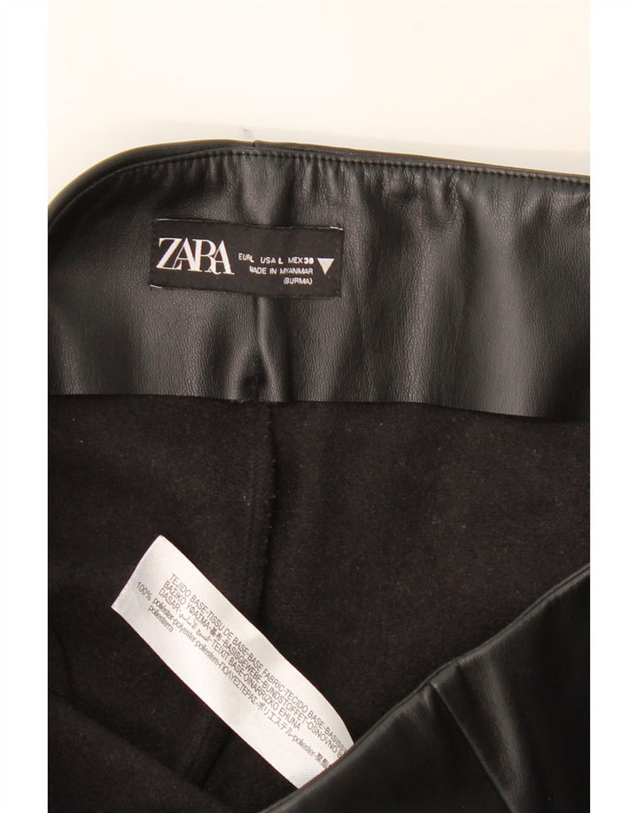ZARA Womens Slim Faux Leather Trousers Large W30 L35 Black Polyester Vintage Zara and Second-Hand Zara from Messina Hembry 
