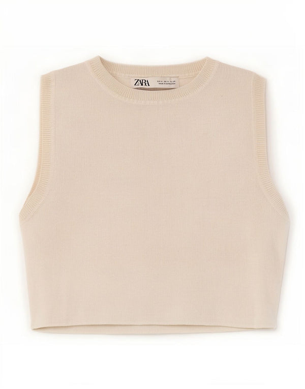 Top corto da donna Zara UK 12 in viscosa bianca media
