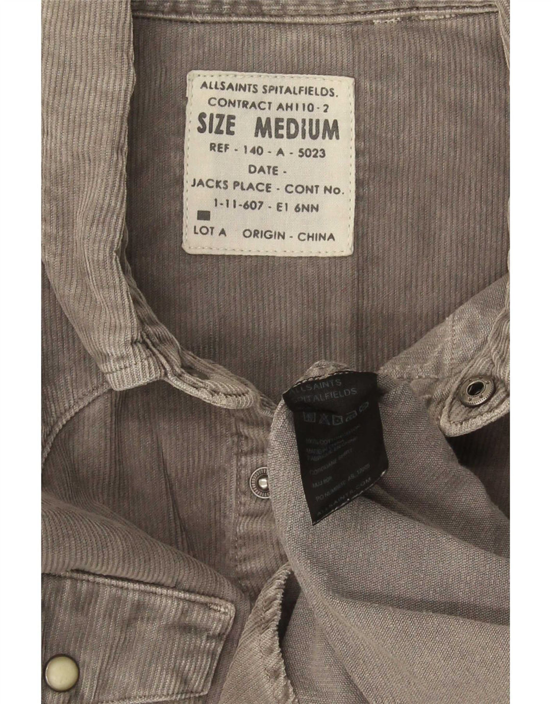 Camicia da uomo in velluto a coste di All Saints, cotone grigio medio