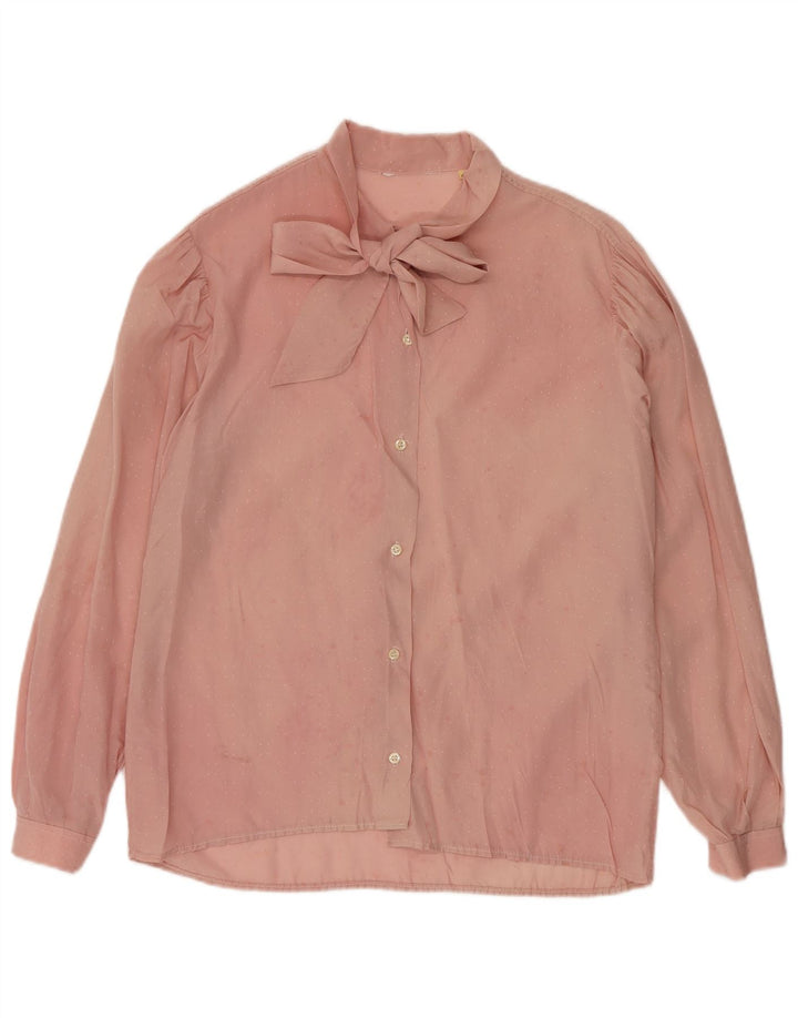 Camicetta da donna vintage con cravatta sul davanti IT 46 Grande rosa geometrica