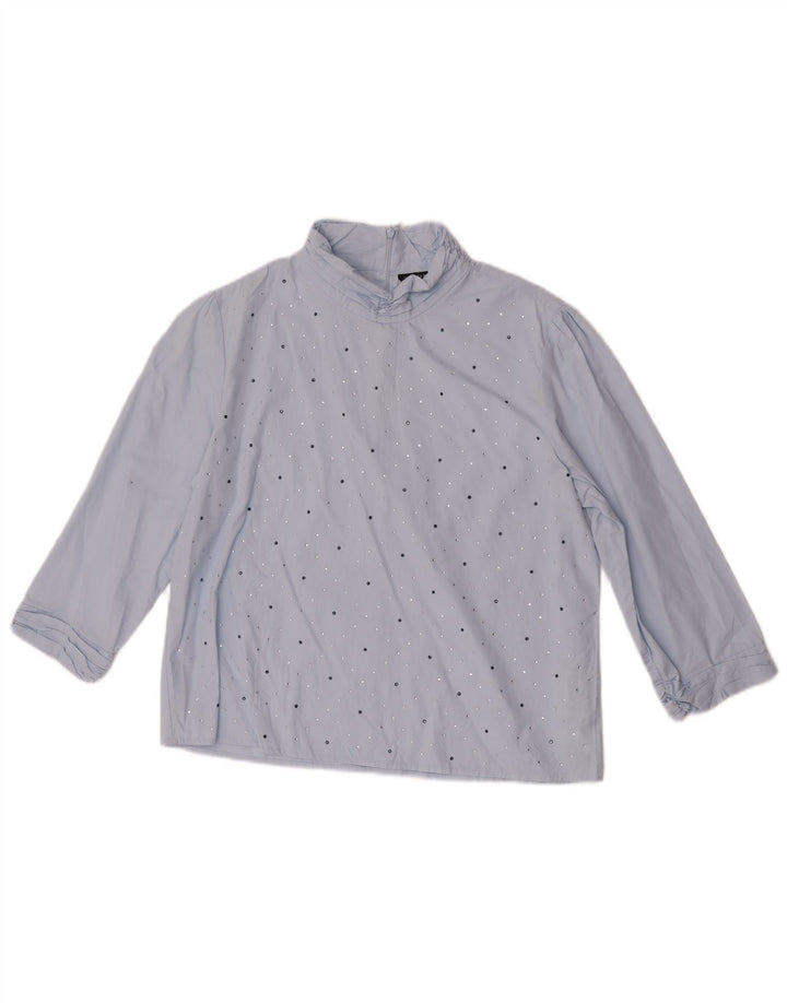 Top Zara da donna con maniche a 3/4, taglia UK 14, cotone blu medio