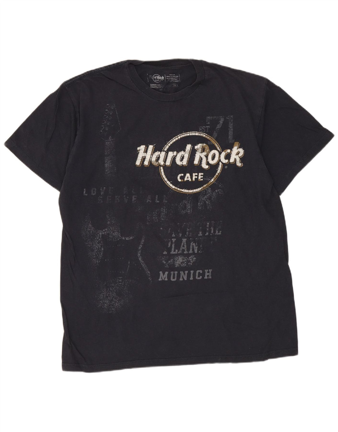 HARD ROCK CAFE T-shirt grafica da uomo di Monaco di Baviera Top in cotone blu navy medio