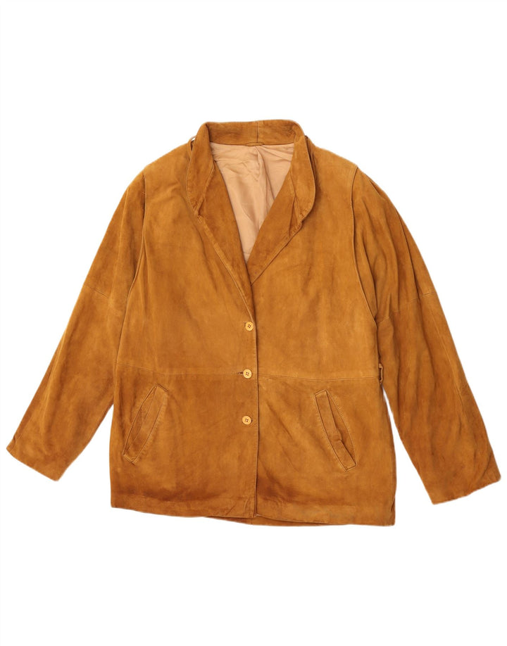Giacca blazer vintage da donna in pelle scamosciata a 3 bottoni IT 48 XL in pelle marrone