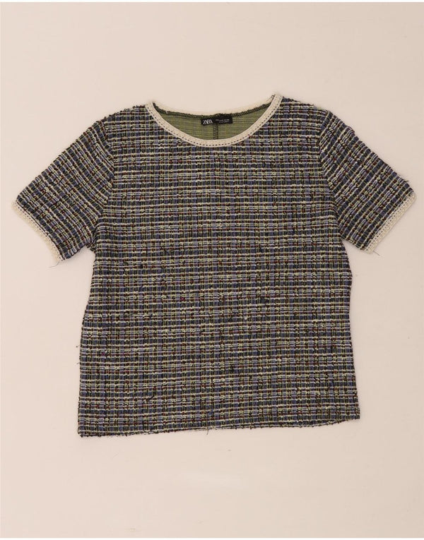 T-shirt corta da donna Zara UK 12 poliestere medio a quadri multicolore