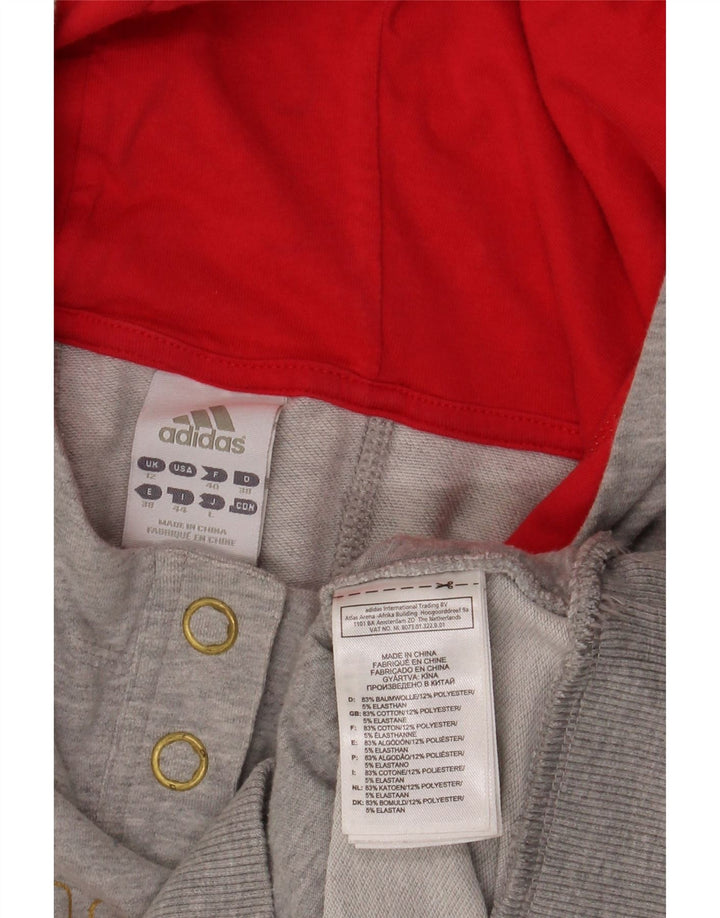 Felpa con cappuccio e collo con bottoni grafici Adidas da donna UK 12 Cotone grigio medio