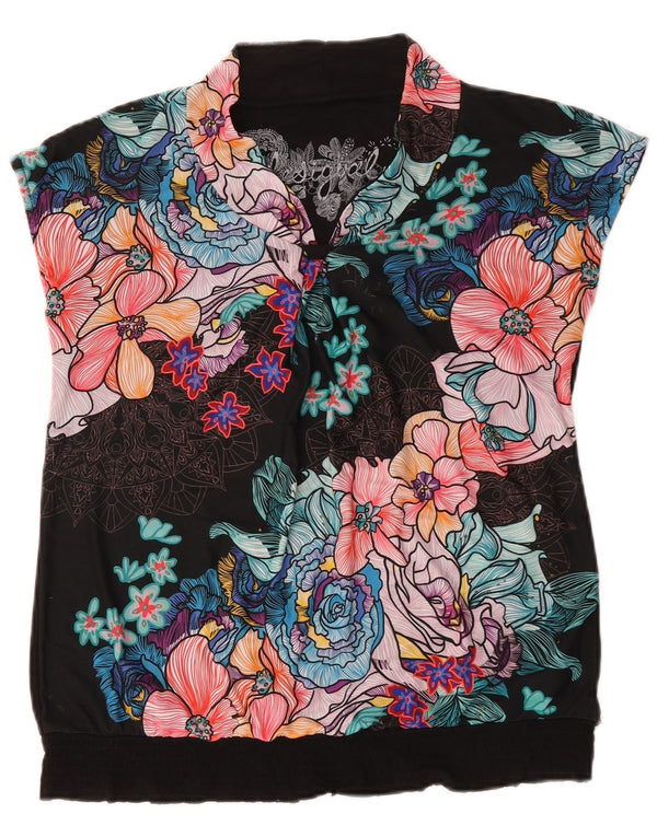 Desigual Donna Camicetta Top UK 16 Grande Viscosa floreale multicolore
