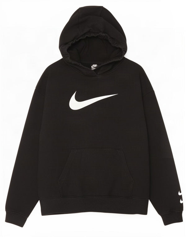Felpa con cappuccio oversize grafica Nike da donna UK 14 cotone nero medio