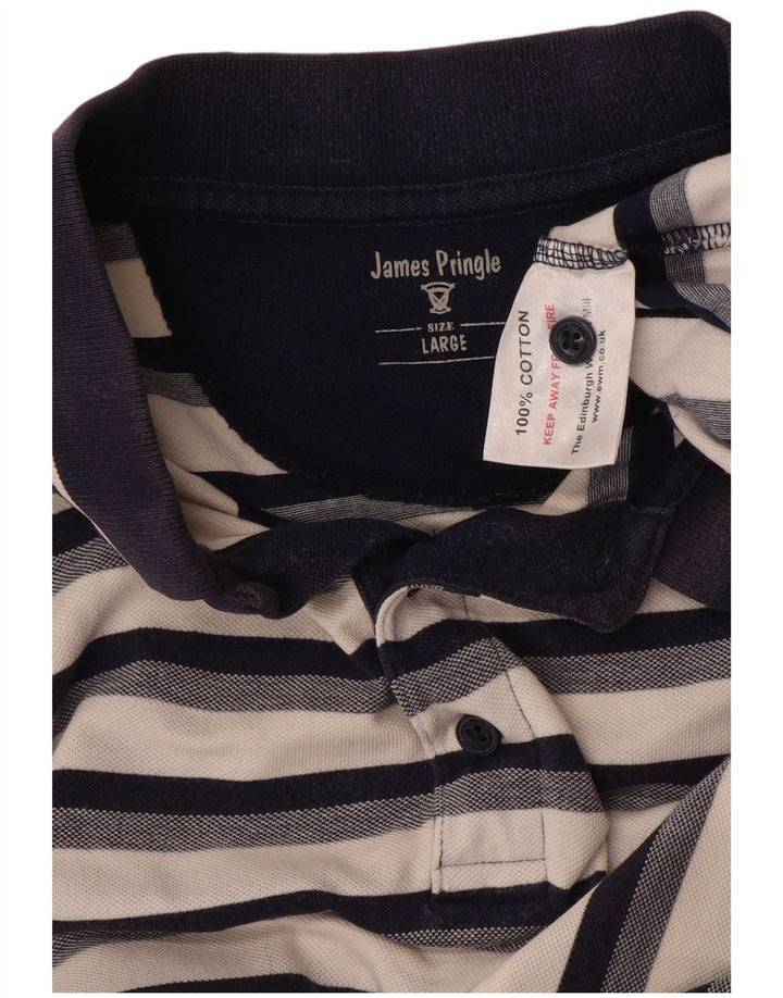 JAMES PRINGLE Polo da uomo grande in cotone a righe blu navy