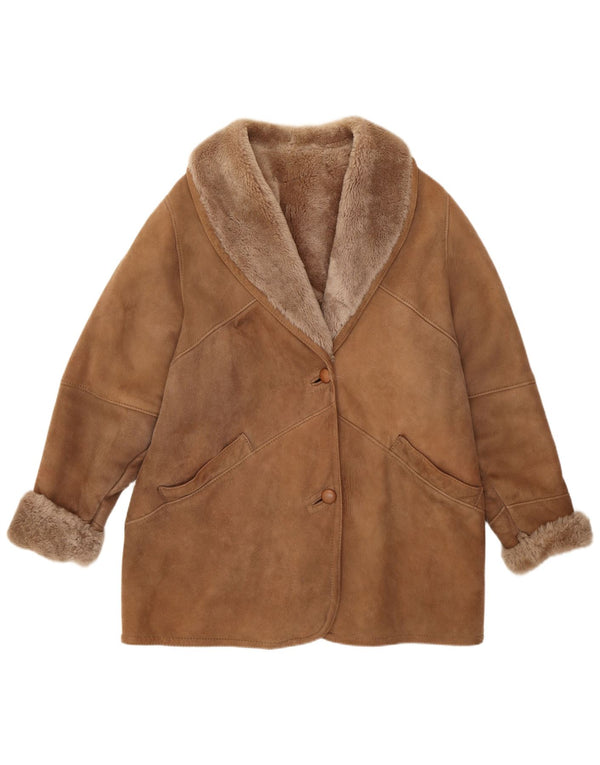 Giacca in shearling vintage da donna UK 12 marrone medio classico