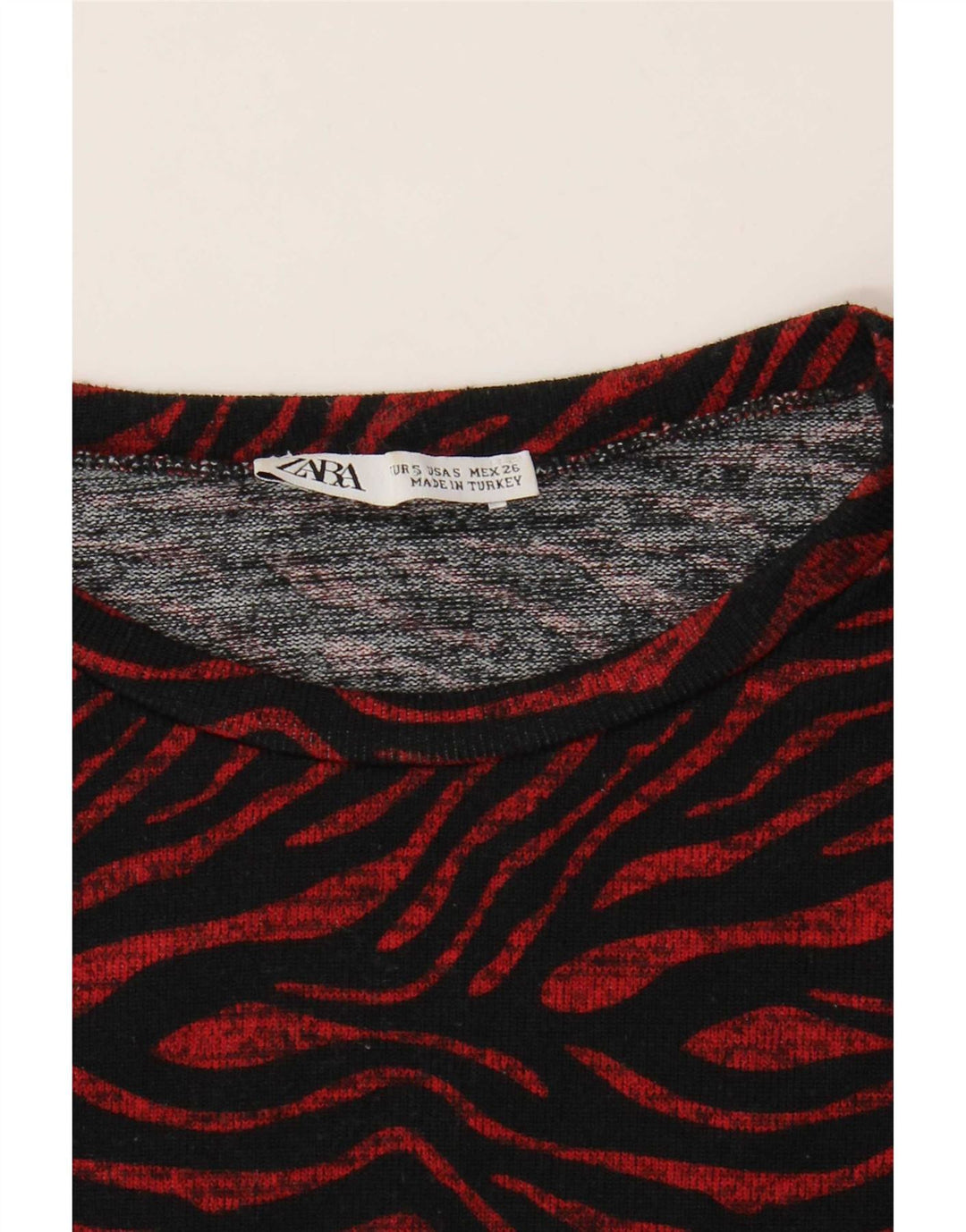 Top Zara da donna a maniche lunghe UK 10 piccola stampa animalier rossa