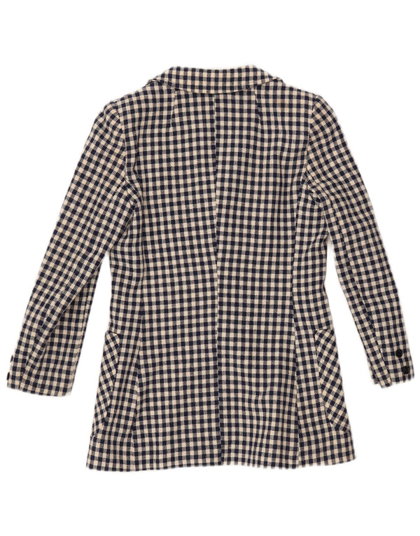 Giacca blazer da donna a 3 bottoni VINTAGE UK 10 piccola a quadretti blu navy