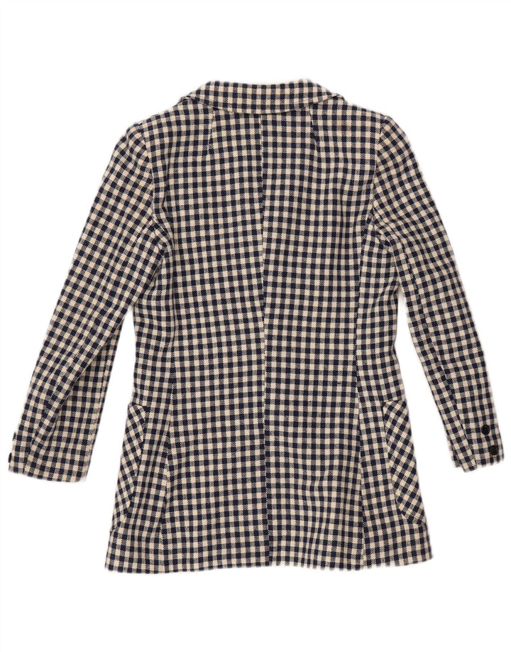 Giacca blazer da donna a 3 bottoni VINTAGE UK 10 piccola a quadretti blu navy