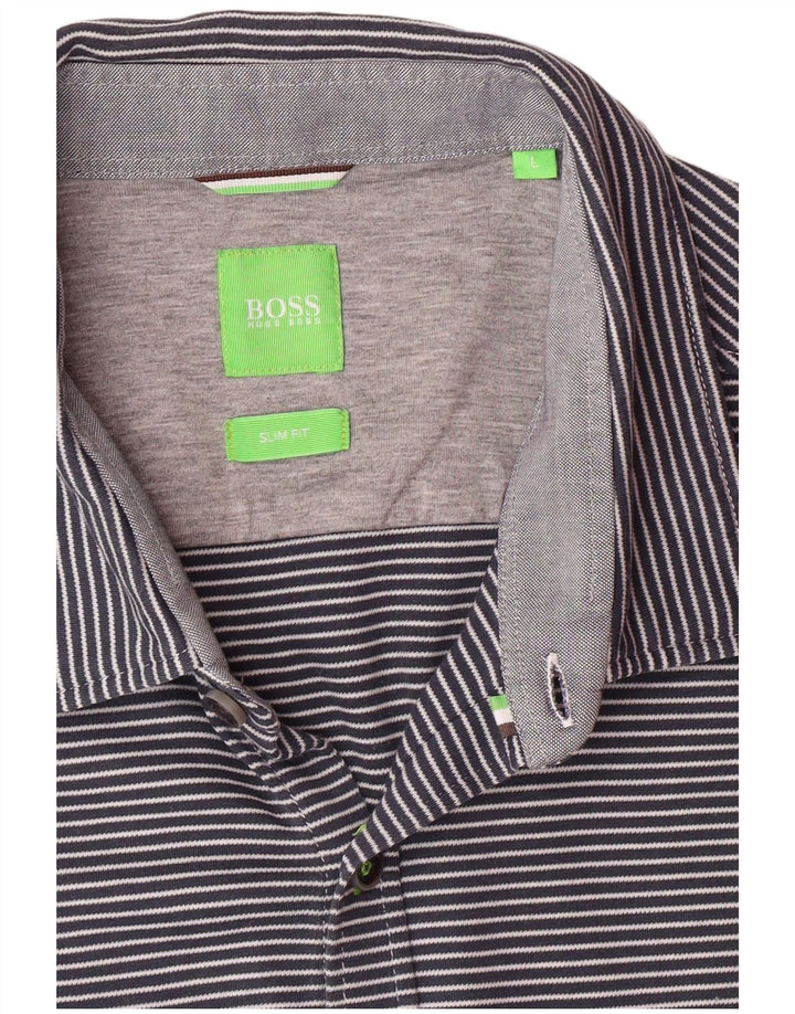 Camicia da uomo a maniche corte slim fit HUGO BOSS a righe grandi blu navy