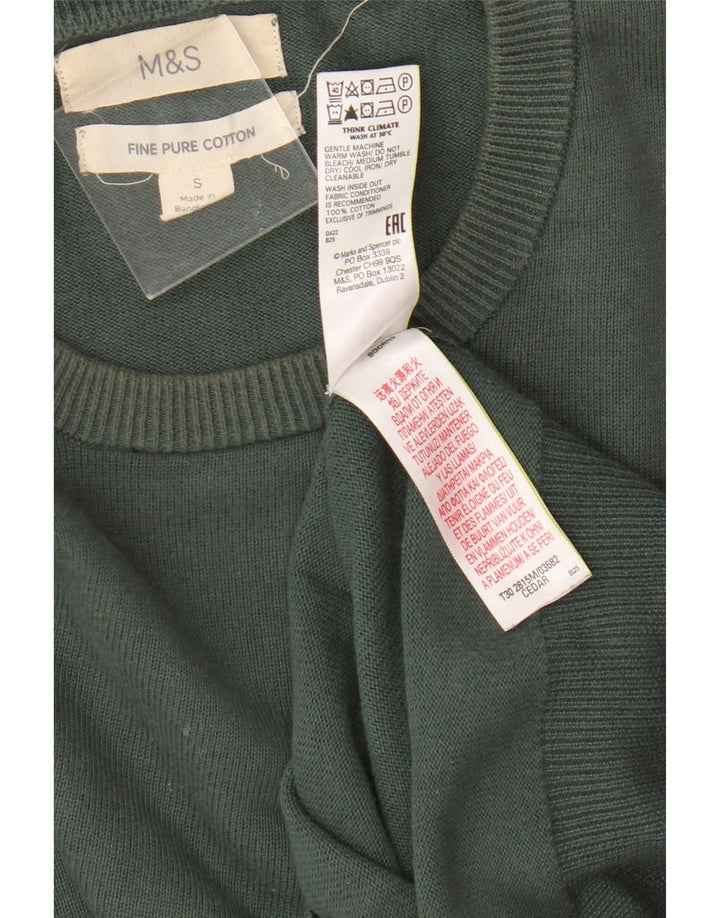 Maglione maglione girocollo da uomo Marks & Spencer piccolo cotone verde